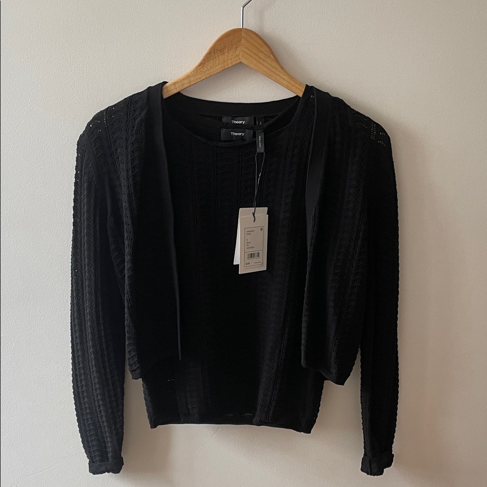 Theory set - Black Open-Front Lightweight Knit Cardigan and shell